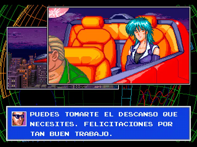 Escena final de Neon Lightning Force terminado el caso Drako Isolda solo quiere descansar