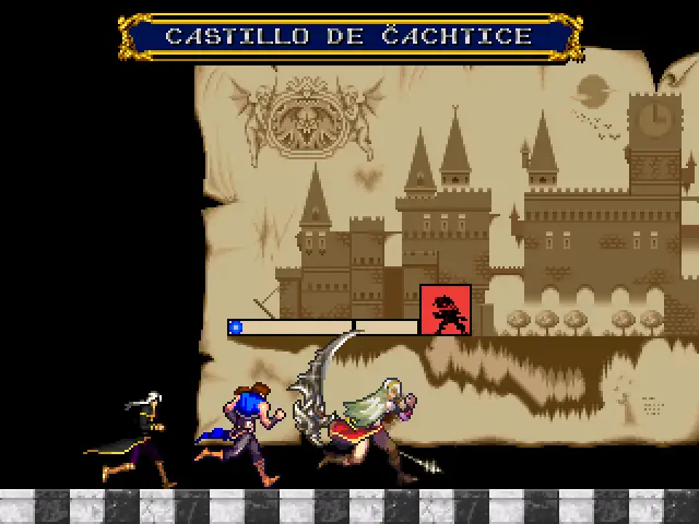 Level interlude showing the map of Čachtice Castle.