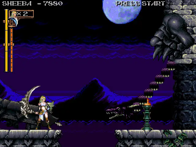 Sheeba facing the Black Dragon guarding the entrance to the Clock Tower.
