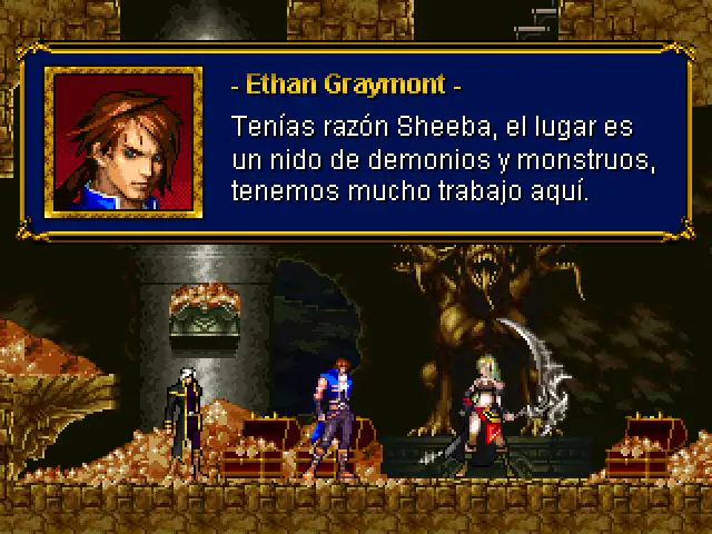 Ethan talking with Sheeba after defeating Cerberus.