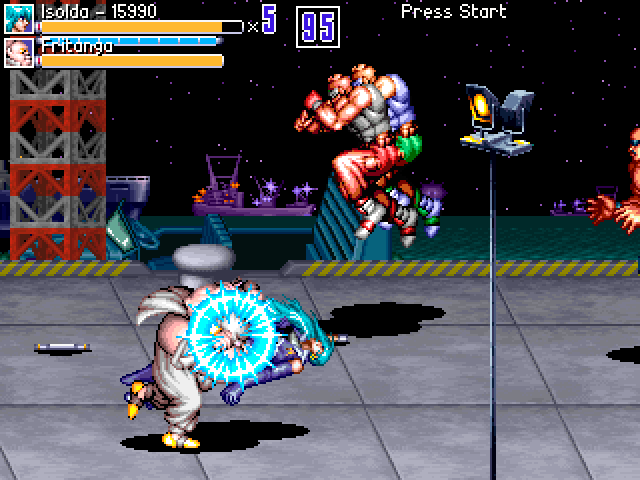 Enemigos saltando desde una lancha en el puerto Arnedo actualizado para la nueva versión de Neon Lightning Force.