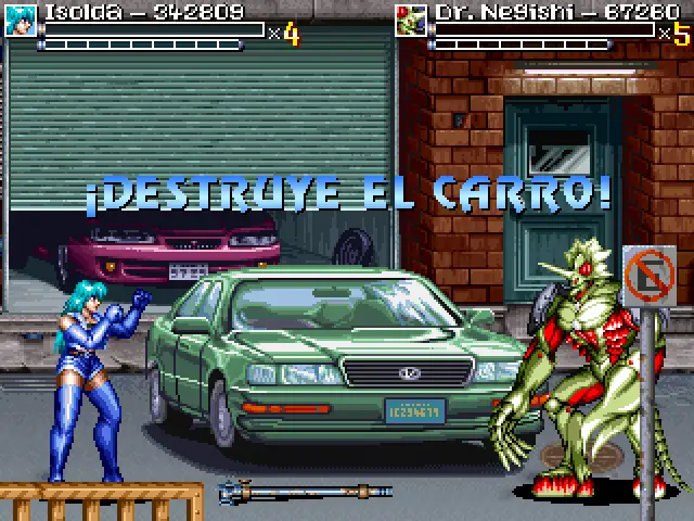 Isolda and Dr. Negishi in the improved “Destroy the Car” Bonus Stage from the Neon Lightning Force demo.