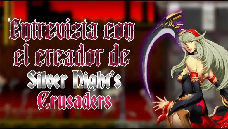 Portada de la segunda entrevista realizada por Castlevania Latino, se puede ver a Sheeba Faulkner en primer plano con un difuminado del primer nivel del videojuego.